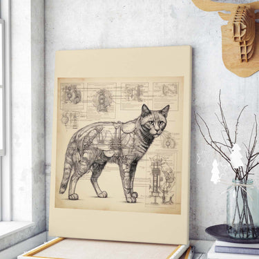 Drawings Cat 07 Da Vinci Style Vintage Framed Canvas Prints Wall Art Hanging Home Decor